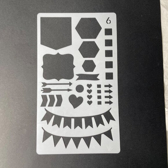 Reusable Art Planner Stencil Hexagons Flags Checklist Boxes Arrows Banners mq Mi - Picture 1 of 3